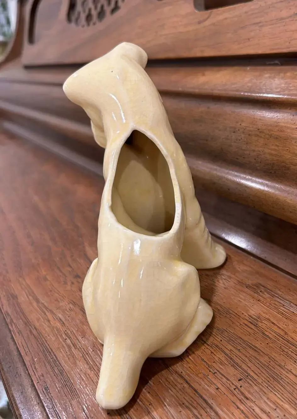 Vintage Ceramic Yellow Crackle Glaze Terrier Dog Planter Vase Figurine